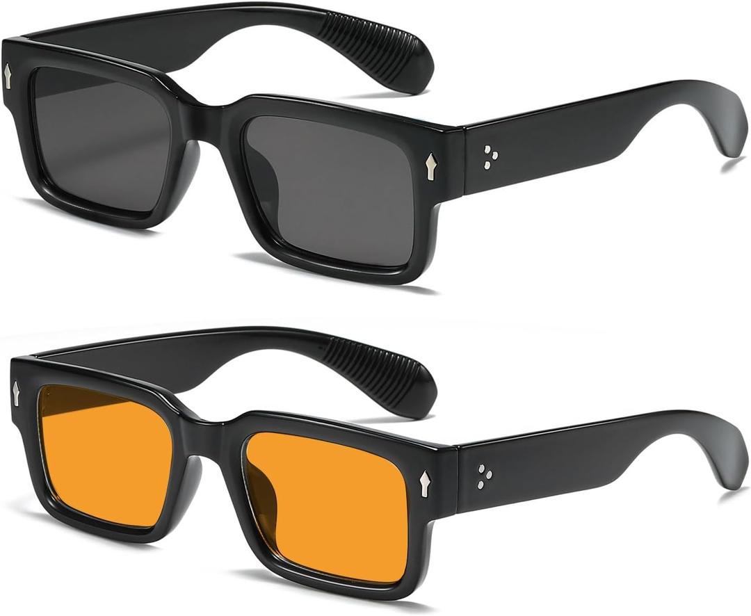 Classic Square Sunglasses for Women Men Trendy Thick Frame Rectangle Sun Glasses Chunky Black Shades (Z2(a1 Grey+orange))