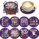 2 x 8 Pcs Autism Awareness Diamond Art Coaster with Holder DIY Autism Awareness Diamond Art Coaster for Adults Diamond Kits Supplies for Christmas