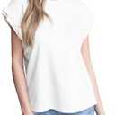 Poetsky Womens Cap Sleeve Tank Tops 2025 Summer Casual Loose Fit Braided Detail Blouse Crew Neck T Shirts L