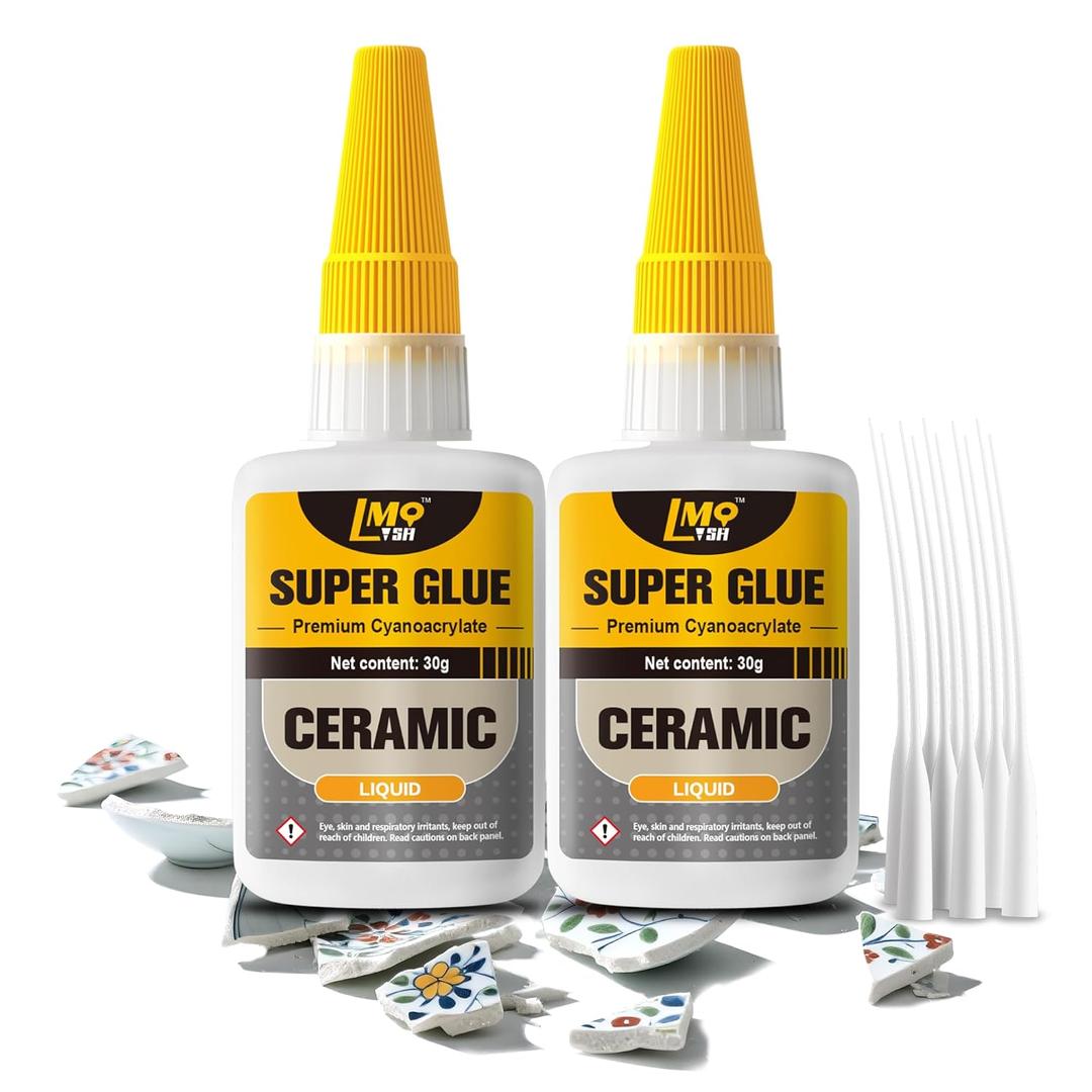 Ceramic Super Glue Liquid, Clear Instant Cyanoacrylate Adhesives for Ceramic Repair Food Safe, All Purpose CA Glue for Shoe Plastic Leather Glass Model Metal Wood Pottery Porcelain Mugs Clay Dishes (2oz-thin)