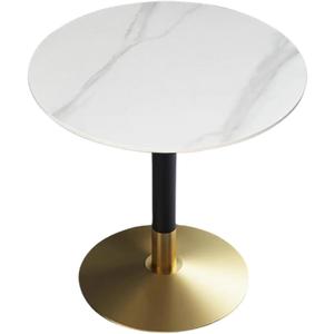 27.5" Round Marble Top Dining Table, White Stone Top and Sturdy Metal Base, Modern Style for Dining Room, Living Room, Coffee Room