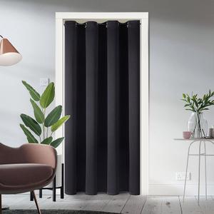 ChrisDowa Blackout Door Curtains for Doorway Privacy, Grommet Closet Curtains for Bedroom Closet Door, Thermal Insulated Temporary Door Cover Room Divider Curtain (1 Panel, Black, 34 x 80 Inch)