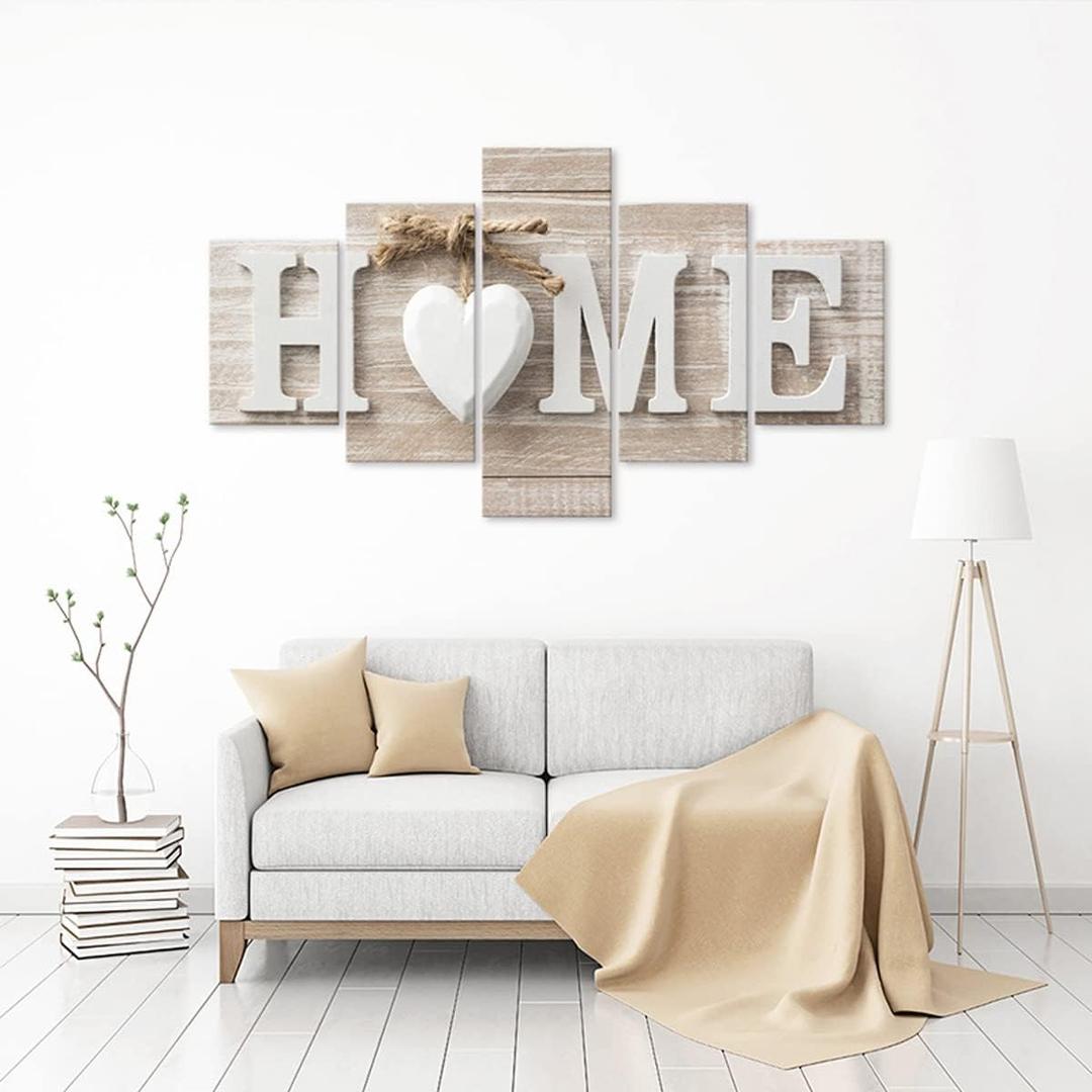 SUNYSUBY 5 Piece HOME Sign Canvas Wall Art Painting Modern Decor Abstract Painting Artwork On Canvas Print Picture Decoration for Bedroom Living Room Framed Ready to Hang (HOME LOVE, W50 x H23), 10x12 inches, 10x20 inches, 10x24 inches