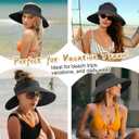Women's Sun Visor Hats Wide Brim Straw Beach Hat Ponytail Hats for Women Foldable Floppy (Black)