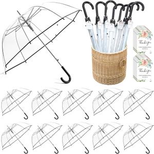 12 Pcs Wedding Favors for Guest Umbrella Gifts Bulk 52 Inch Large Dome Rain Windproof Stick Umbrellas with Thank You Tags and Rope Guest Souvenirs for Wedding Party Bridal Favors (Black)