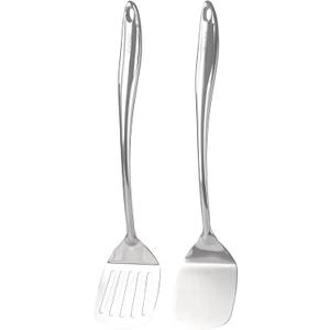 18/10 Stainless Steel Spatulas Set - 15 Long Spatulas for Kitchen, Metal Cooking Utensils - 1 Slotted Spatula + 1 Solid Turner (style C - mirror polished)