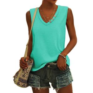 CRAZY GRID Women's Deep V-Neck Sleeveless Summer Casual Loose Fit Shirts Basic Tees Soft Tops Mint Green XX-Large