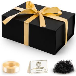 Gift Box, 9.05x6.7x2.7" Gift Boxes with Closure Lids for Presents Groomsman Proposal Box, Large Magnetic Gift Box for Wrapping Gifts, Valentines Day Decorations, Birthday Proposal Gift, Ribbon, Filler