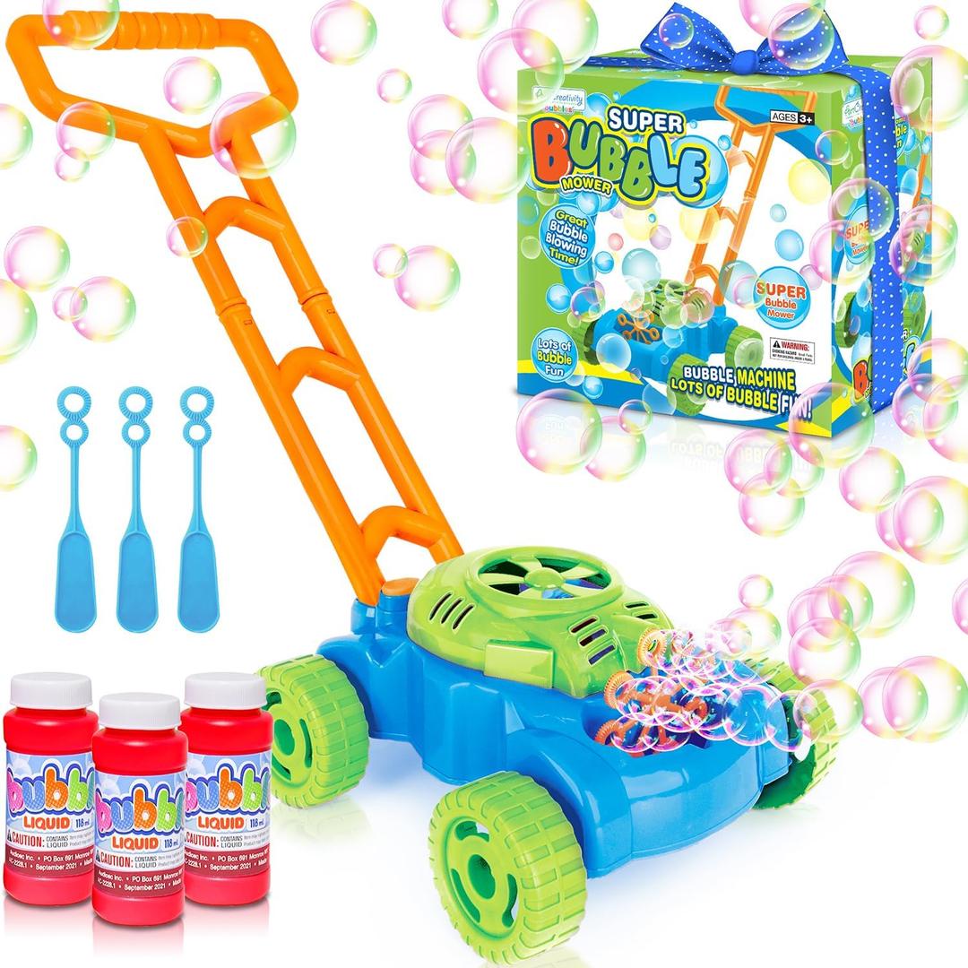 ArtCreativity Bubble Lawn Mower for Toddlers 1-3, Kids Bubble Machine for 1 Year Old Boy Gifts, Bubbles Blowing Push Toys for Kids, Summer Outdoor Gardening Toys for Birthday Gifts Boys & Girls (Blue)