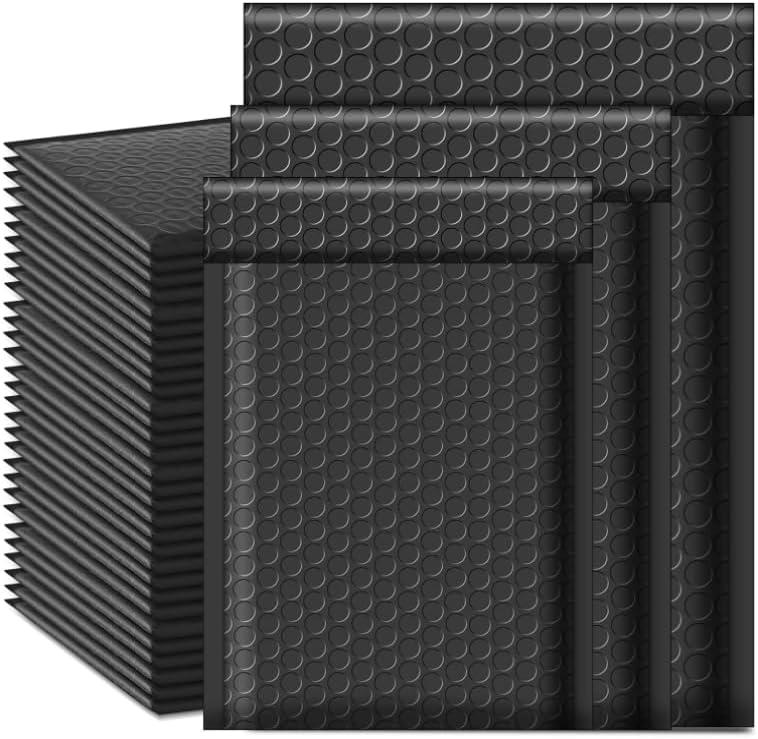 50 Pcs Bubble Mailers,Black Bubble Envelopes,Waterproof Self Seal Adhesive Shipping Bags,Poly Padded Envelopes,Bubble Padded Cushion Envelopes for Mailing Packing Small Business