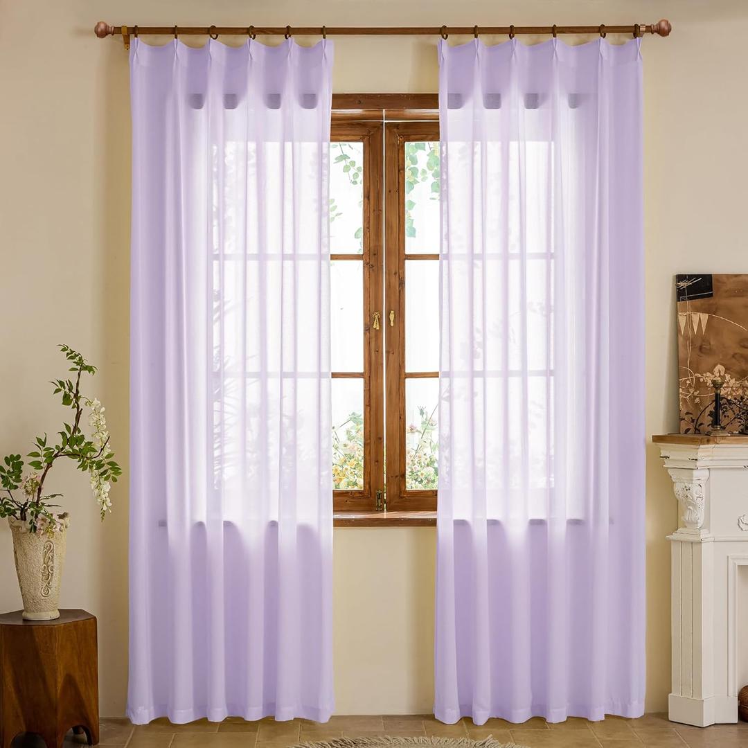 Pinch Pleated Sheer Curtains 84 Inch Length Semi Voile Sheer Curtains for Bedroom Living Room Pinch Pleated Soft Touch Light Filtering Drapes(Light Purple, 42 W x 84 L, 2 Panels)