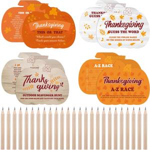 Civaner Thanksgiving Sets Fall Pumpkin Party for and Families 125 Cards & 25 Pencils Outdoor Scavenger Hunt Funny Happy Holiday Party Supplies for Thanksgiving Fall Activities