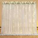 10ft x 7ft Cream White Chiffon Backdrop Curtain with Lights String for Parites Wedding Wrinkle Free Curtain Photo Backdrops Drapes for Baby Shower Birthday Party Home Decorations