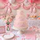 Cinnvoice 3-Tier Pink Bow Fake Cake 4" 6" 8" Coquettish Birthday Faux Cake Decor Wedding Dessert Props Reusable for Women Birthday Gift Back to School Photography Party, Non-detachable