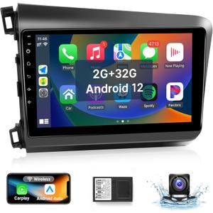 Leadfan Android Car Stereo for Honda Civic 2012 Radio Upgrade with 9'' Touch Screen Carplay Android Auto in-Dash GPS Navigation WiFi Bluetooth Unit Backup Camera Voice Control antalla 2+32G