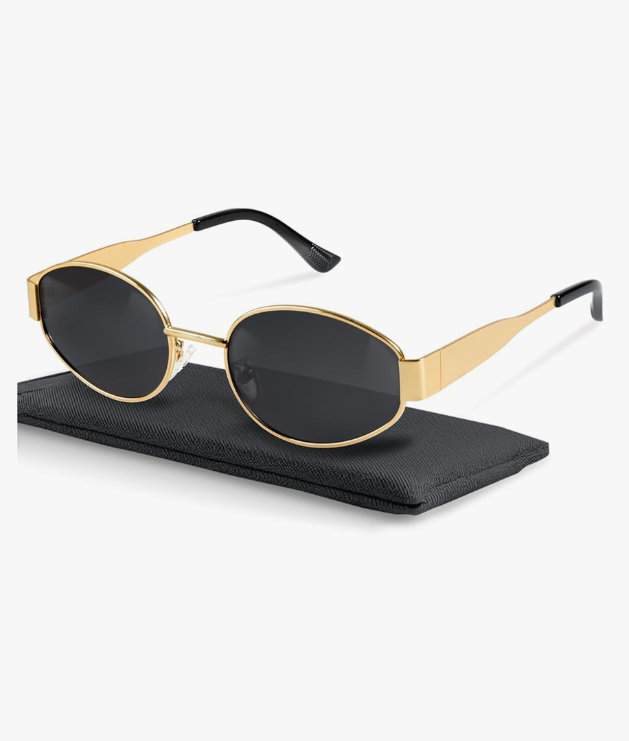 livho Oval Trendy Polarized Sunglasses Women Men, Retro Sun Glasses for Women Men 2024, Vintage Classic UV Protection Shades Gold/Grey