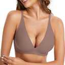 Rolral Womens Deep V Wireless Bra No Underwire Seamless Comfort Support Tshirt Push Up Bralette for Everyday/Sleep (X-Large, Coffee)
