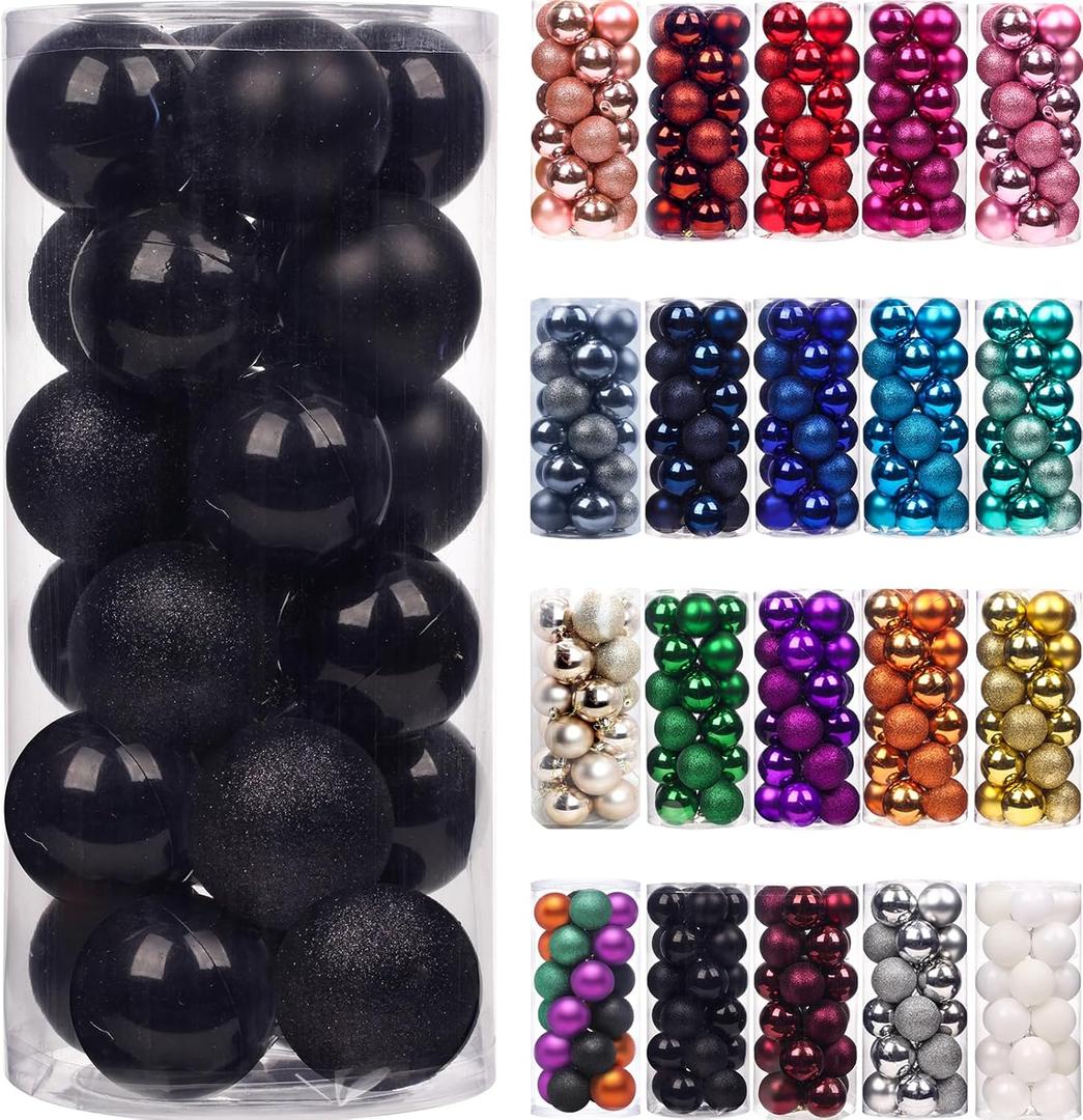 Emopeak 24Pcs Christmas Balls Ornaments for Xmas Tree - 2.5 Inch Shatterproof Christmas Tree Decorations Hanging Ball for Holiday Wedding Party Decoration Black