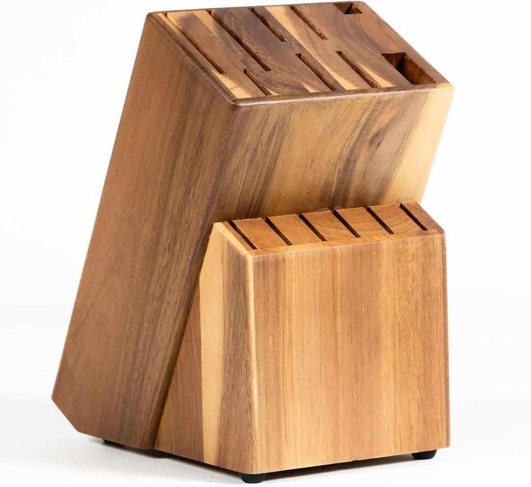 Coninx Acacia Wood Kitchen Knife Block, 15 Slots Holder, Professional Quality Organizer, Secure Stand, Keep Knives Neat & Sharp, Solution for full Drawers, Display Stand for Storage (Standard)