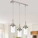 3-Light Kitchen Island Lighting, Brushed Nickel Simplicity Bar Island Lights for Kitchen, Farmhouse Chandelier with Clear Glass Shades, Linear Hanging Dining Room Light Fixture Over Table
