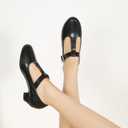 MAIERNISI JESSI Women's T-Strap Mary Jane Pumps, Low Block Heel, Buckle Closure, 37