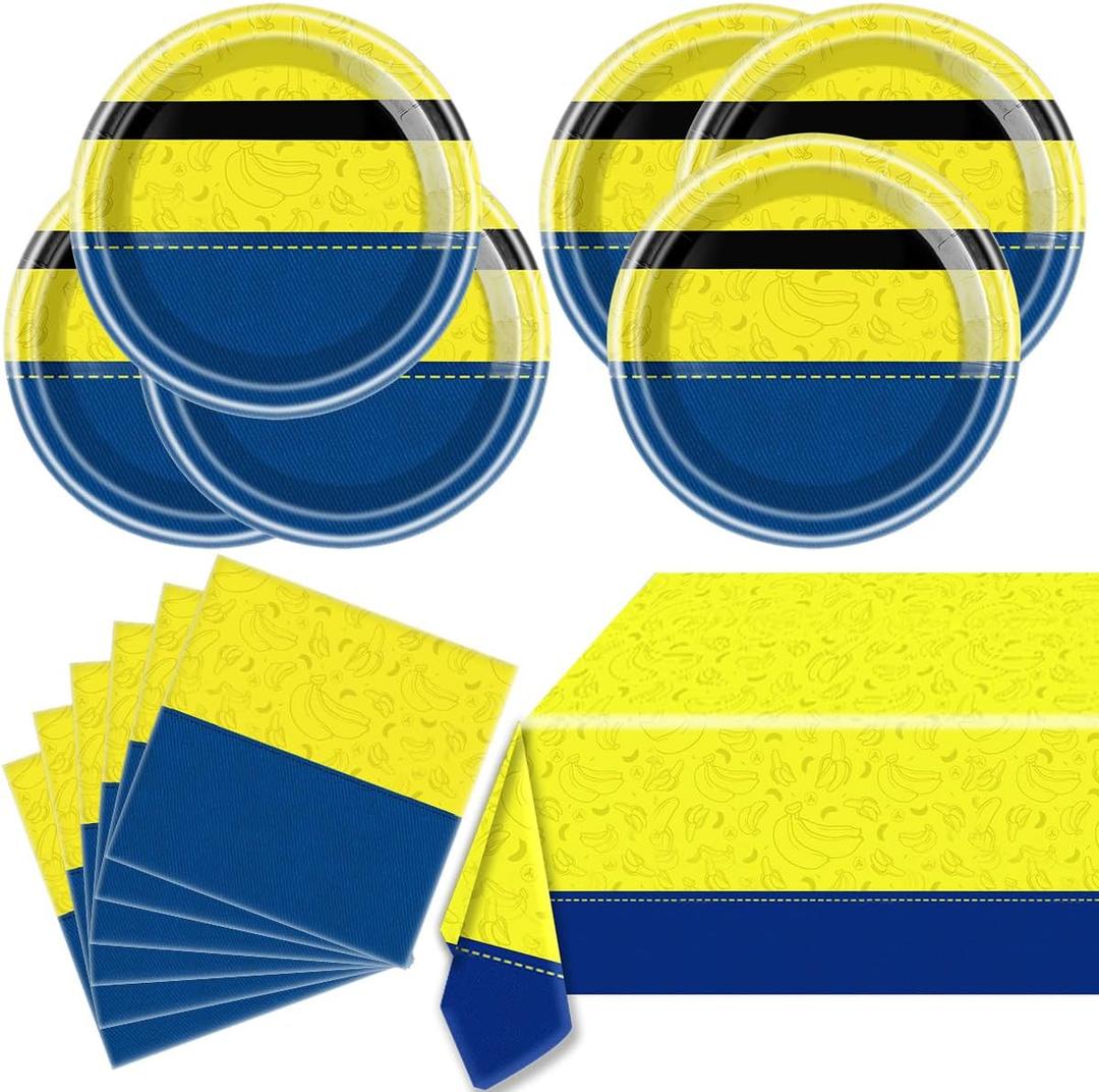 Yellow Big Eyes Cartoon Birthday Party Tableware, 20Plates and 20Napkins And Tablecovers 70 * 42inch,Yellow Cartoon Big Eyes Birthday Party Supplie