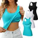 V FOR CITY Non Padded Shelf Bra Tank Tops for Women Racerback Cotton Wide Strap Camisole Yoga Cami Shirts 3 Pack