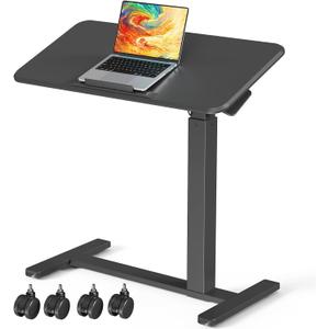 Mobile Standing Desk, Height Adjustable Left/Right Overbed Bedside Table, 90 Tiltable Portable Laptop Desk with Wheels, Foldable Computer Cart for Hospital Home Use, Black, 31.5 inches x 15.7 inches x 27.2 inches