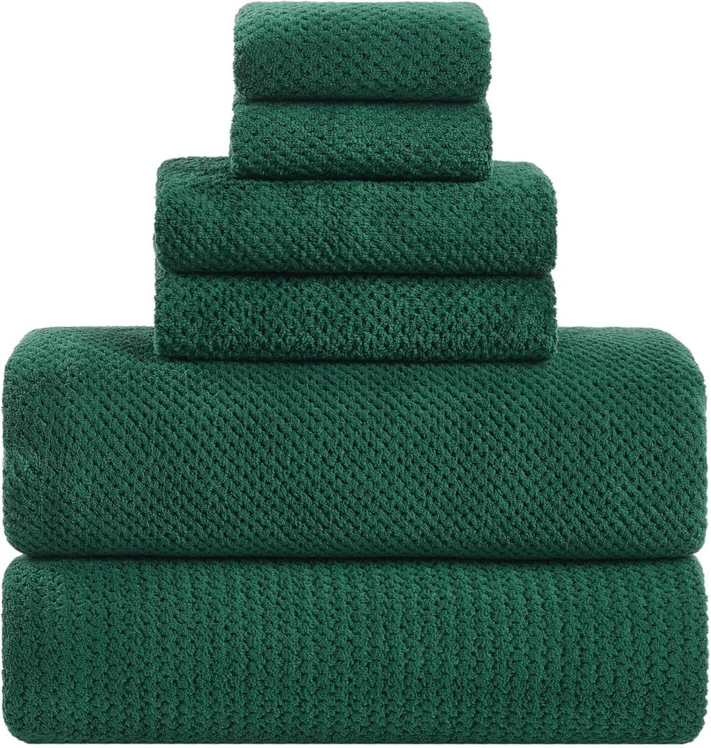 Extra Large Bath Sheets Set 6-Piece, 2 Bath Towels 40x80 Inches, 2 Hand Towels, 2 Washcloths, Soft Absorbent Quick Dry Microfiber Towels for Bathroom Beach Pool Gym Spa, Dark Green