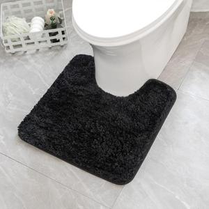 MIULEE Microfiber Toilet Bath Mat U-Shaped Contour Shaggy Bathroom Rugs Non Slip Extra Thick Soft Bath Rug Absorbent Water for Bathroom Commode Machine Washable(20x20 Inch, Black)