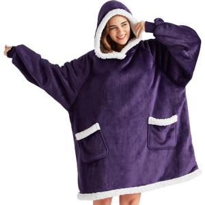Bedsure Blanket Hoodie, Wearable Blanket Hoodie as Gifts for Mom, Birthday Gifts for Women Kids Teens Sherpa Sweatshirt, Ultra Violet, Small
