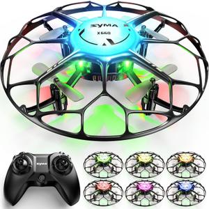 SYMA Drone for Kids with 6-Color LED Light, X660 Mini Drone with 3D Flip, Rotary Ascent, Headless Mode, Speed Switch and Full Protection RC Toys Gifts for Beginners Adults (Black)