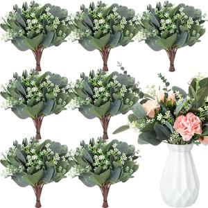 Janinka 10 Pcs Mixed Eucalyptus Leaves Stems Bulk Artificial Eucalyptus Leaves with White Seeds Artificial Silver Dollar Sprays Faux Oval for Floral Wreath Bouquets Wedding Greenery Decoration