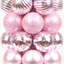 Sea Team 41-Pack Christmas Ball Ornaments with Strings, 40mm/1.57-Inch Small Size Baubles, Shatterproof Plastic Christmas Bulbs, Hanging Decorations for Xmas Tree, Holiday, Wedding, Party, Pink