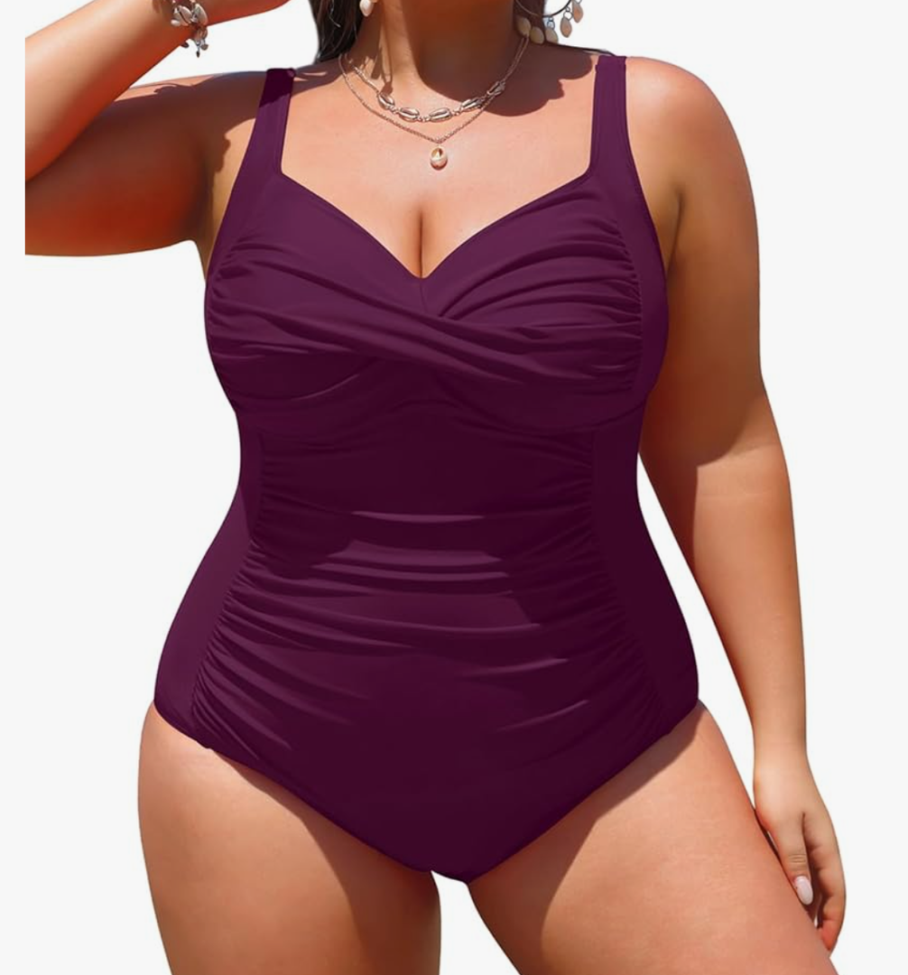 Yonique Women Plus Size One Piece Swimsuits Tummy Control Bathing Suits Twist Front Ruched Swimwear, Size 22W