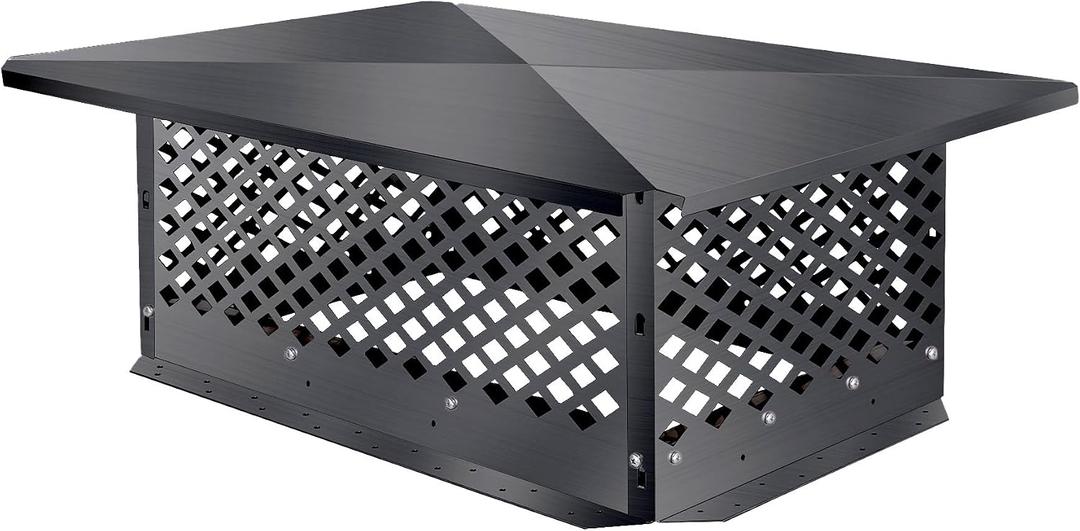 Chimney Cap 17" x 35", Chimney Cover, Bottom Installation Method Adjustable to Fit Outside Existing Clay Flue Tile Dimensions, Black