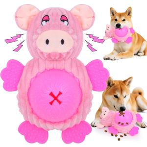 Interactive Dog Toys, Plush Dog Toy with Treat Dispensing Ball, Squeaky Dog Toy with Cute Plastic Paws for Playing,Slow Eat Hiding Food Enrichment Toy for Small & Medium Breeds(Pink)