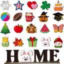 Interchangeable Seasonal Decor Winter Valentine's Day Spring St. Patrick's Day Home Tabletop Sign with 20 Pcs Icons Wooden Home Sign for All Seasons Windowsill Shelf Mantel Decorations