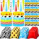 Ecally 60 Pcs Cartoon Party Favors Include 12 Cartoon Themed Silicone Stretch Wristbands 12 Silicone Key Chains 12 Drawstring Bags 24 Slap Bracelets for Birthday Party Decor