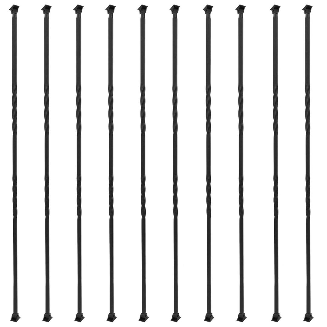 Wrought Iron Double Twist Stair Spindles 1/2" Metal Balusters With Iron Swivel Shoes for Staircase Pack of 10