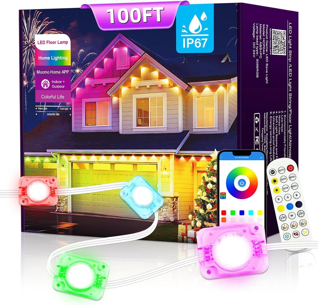 Permanent Outdoor RGB Lights with IP67 Waterproof, Smart Outdoor String Lights Remote Control, Eaves Lights with App, Daily and Accent Lighting for Halloween,Christmas Decor (100ft)