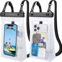2 Pack Large Waterproof Phone Pouch Floating, Waterproof Phone Case for iPhone 16 15 14 13 Pro Max Galaxy S25 S24 All Devices, IPX8 Double Sealing, Water Proof Bag for Beach Water Park (White+White)