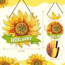 Welcome Summer Sign for Front Door Decor 11.5" Hello Summer Door Sign Wooden Sunflower Wreaths Hanger for Porch Home Farmhouse Wall Indoor Outdoor Decorations