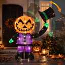 Animated Halloween Decorations, Hat-Tipping Light Up 3D Pumpkin Greeter, 32.7''H