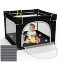 Baby Playpen with Mat, Playard for Toddlers, Small Playpen with Pad, Indoor & Outdoor Play Yard, Sturdy Safety Baby Play Yard (Black, 36x36 inches)