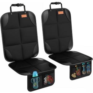 SMART ELF Car Seat Protector, 2-Pack Seat Protector Protect Child Seats with Thickest Padding and Non-Slip Backing Mesh Pockets for Baby and Pet, Sedan SUV Truck (Black)