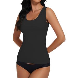 YYA Basic Tank Tops for Women, Thermal Vest Warm Tank-Top Sleeveless Camisole Lingerie, S-XL (Black)