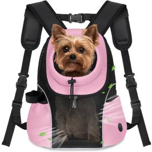 WOYYHO Pet Dog Carrier Backpack Small Dog Front Backpack Ventilated Mesh Dog Travel Back Pack with Safety Belt for Travel Hiking Cycling Outdoor Adventures (Size S: 2-4.5 lbs, Pink)