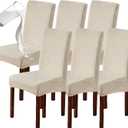 Genina 100% Waterproof Dining Room Chair Covers Set of 6 Stretch Kitchen Chair Covers Parsons Chair Slipcovers for Dining Room Chair Protector Cover, Removable, Washable (Leaf Pattern-Beige) (Regular-6 Pack)