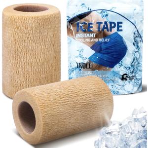 Geiserailie 2 Pcs Instant Cooling Ice Tape Self Sticking Compression Wrap Reusable Sport Ice Tapes No Refrigeration Needed Athletic Muscle Bandage for Pain Relief and Swelling (Skin Color,3 Inches)
